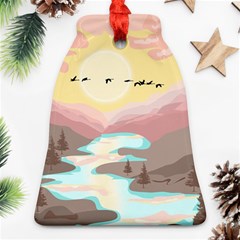 Mountain Birds River Sunset Nature Ornament (bell) by Cemarart