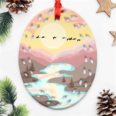 Mountain Birds River Sunset Nature Oval Filigree Ornament (two Sides) by Cemarart