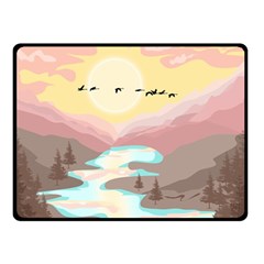 Mountain Birds River Sunset Nature Two Sides Fleece Blanket (small) by Cemarart