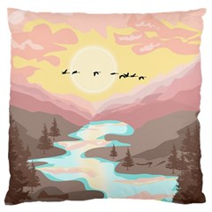 Mountain Birds River Sunset Nature Large Premium Plush Fleece Cushion Case (two Sides) by Cemarart