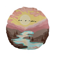 Mountain Birds River Sunset Nature Standard 15  Premium Flano Round Cushions by Cemarart