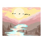 Mountain Birds River Sunset Nature Two Sides Premium Plush Fleece Blanket (Mini) 35 x27  Blanket Front