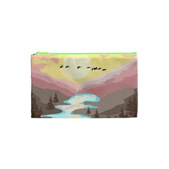 Mountain Birds River Sunset Nature Cosmetic Bag (xs)