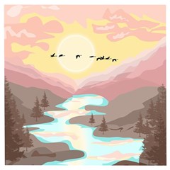 Mountain Birds River Sunset Nature Wooden Puzzle Square by Cemarart