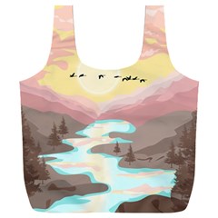 Mountain Birds River Sunset Nature Full Print Recycle Bag (xxl) by Cemarart