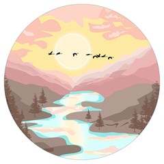 Mountain Birds River Sunset Nature Round Trivet by Cemarart