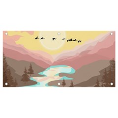 Mountain Birds River Sunset Nature Banner And Sign 4  X 2  by Cemarart