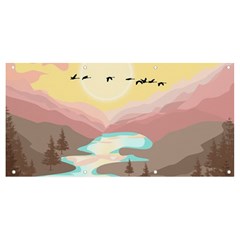 Mountain Birds River Sunset Nature Banner And Sign 8  X 4  by Cemarart