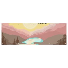 Mountain Birds River Sunset Nature Banner And Sign 12  X 4  by Cemarart