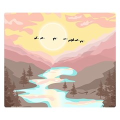 Mountain Birds River Sunset Nature Premium Plush Fleece Blanket (small) by Cemarart