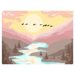 Mountain Birds River Sunset Nature Premium Plush Fleece Blanket (extra Small) by Cemarart