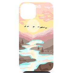 Mountain Birds River Sunset Nature Iphone 14 Black Uv Print Case by Cemarart