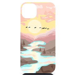 Mountain Birds River Sunset Nature Iphone 14 Plus Black Uv Print Case by Cemarart