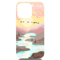 Mountain Birds River Sunset Nature Iphone 14 Pro Max Black Uv Print Case by Cemarart