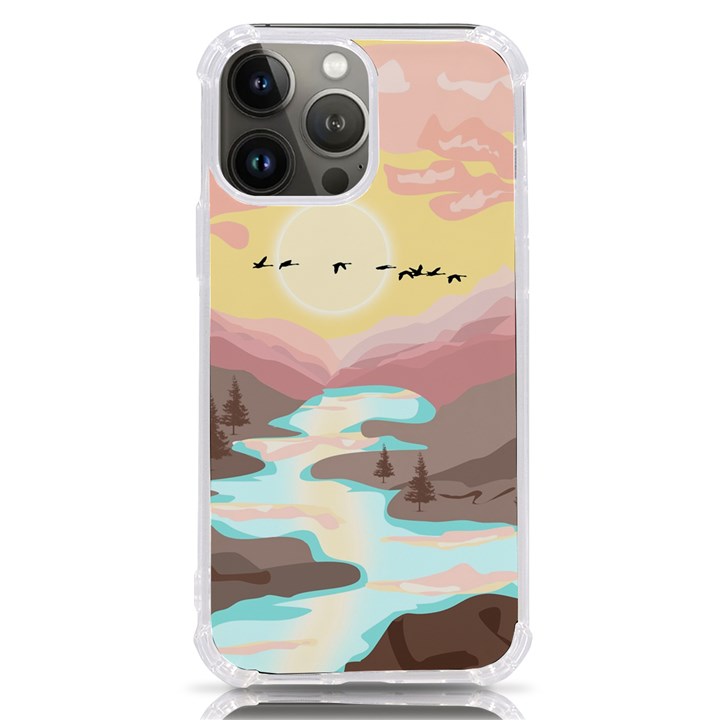 Mountain Birds River Sunset Nature iPhone 13 Pro Max TPU UV Print Case