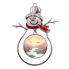 Mountain Birds River Sunset Nature Metal Snowman Ornament