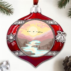 Mountain Birds River Sunset Nature Metal Snowflake And Bell Red Ornament by Cemarart