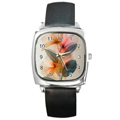 Double Exposure Flower Square Metal Watch by Cemarart