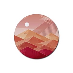 Mountains Sunset Landscape Nature Rubber Round Coaster (4 Pack) by Cemarart