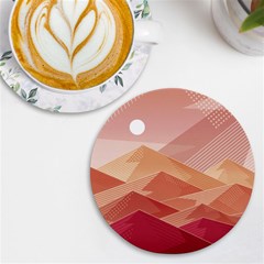 Mountains Sunset Landscape Nature Uv Print Round Tile Coaster by Cemarart