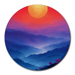 Valley Night Mountains Round Mousepad by Cemarart