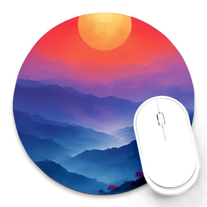 Valley Night Mountains Round Mousepad