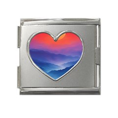 Valley Night Mountains Mega Link Heart Italian Charm (18mm) by Cemarart