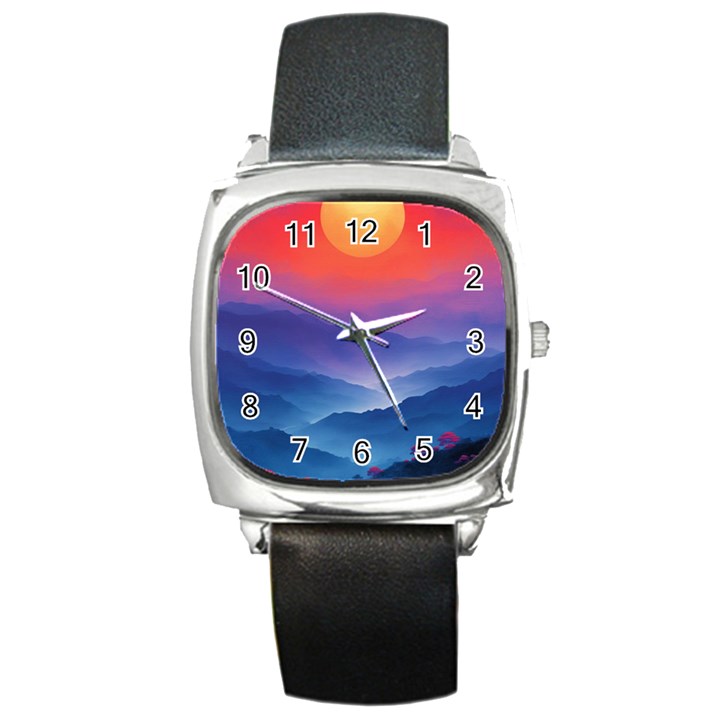 Valley Night Mountains Square Metal Watch