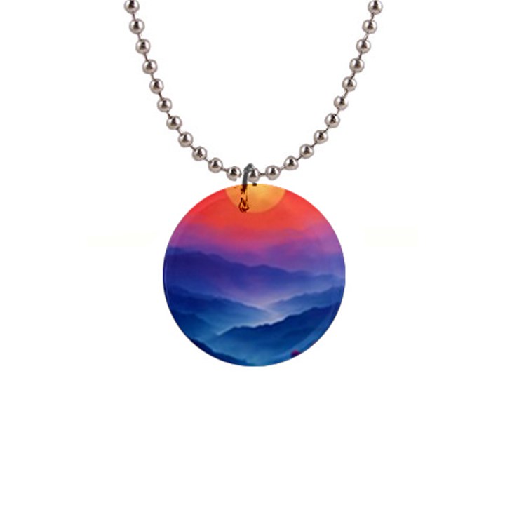 Valley Night Mountains 1  Button Necklace