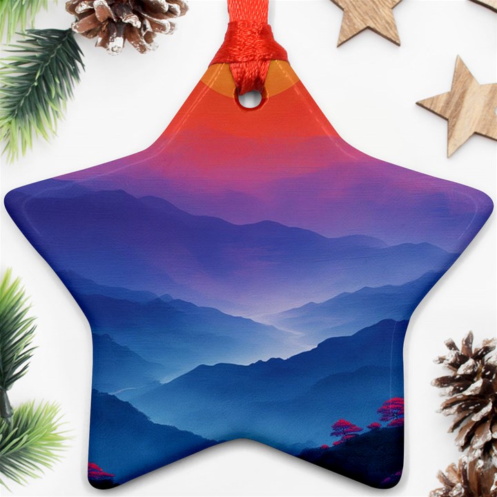 Valley Night Mountains Star Ornament (Two Sides)