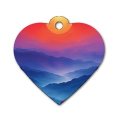 Valley Night Mountains Dog Tag Heart (one Side) by Cemarart