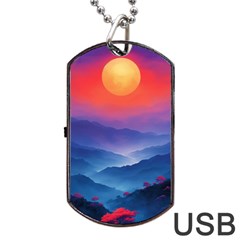 Valley Night Mountains Dog Tag Usb Flash (two Sides) by Cemarart