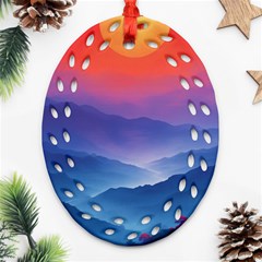 Valley Night Mountains Oval Filigree Ornament (two Sides)