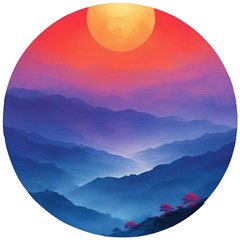 Valley Night Mountains Wooden Puzzle Round by Cemarart