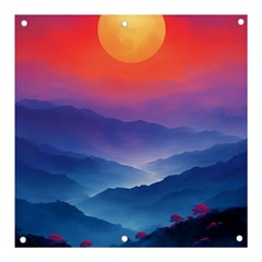 Valley Night Mountains Banner And Sign 3  X 3  by Cemarart