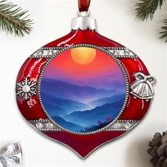 Valley Night Mountains Metal Snowflake And Bell Red Ornament by Cemarart