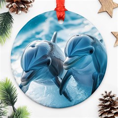 Dolphin Swimming Sea Ocean Ornament (round) by Cemarart