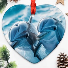 Dolphin Swimming Sea Ocean Ornament (heart) by Cemarart