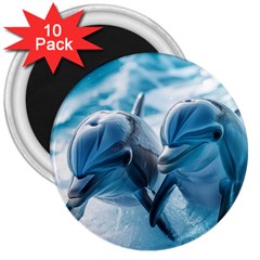 Dolphin Swimming Sea Ocean 3  Magnets (10 Pack)  by Cemarart