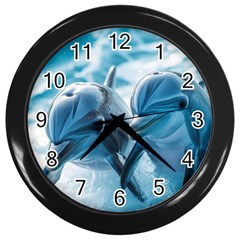 Dolphin Swimming Sea Ocean Wall Clock (black) by Cemarart