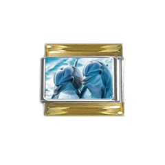 Dolphin Swimming Sea Ocean Gold Trim Italian Charm (9mm) by Cemarart