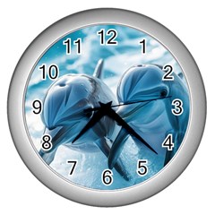 Dolphin Swimming Sea Ocean Wall Clock (silver) by Cemarart