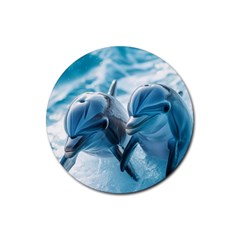 Dolphin Swimming Sea Ocean Rubber Coaster (round) by Cemarart