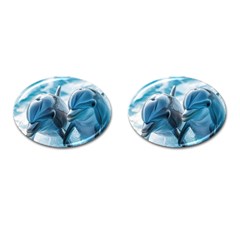 Dolphin Swimming Sea Ocean Cufflinks (oval) by Cemarart