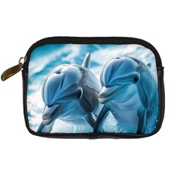 Dolphin Swimming Sea Ocean Digital Camera Leather Case by Cemarart