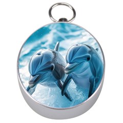 Dolphin Swimming Sea Ocean Silver Compasses by Cemarart