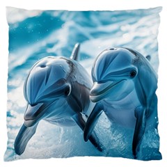 Dolphin Swimming Sea Ocean Large Premium Plush Fleece Cushion Case (one Side) by Cemarart