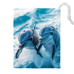 Dolphin Swimming Sea Ocean Drawstring Pouch (4xl) by Cemarart