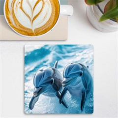 Dolphin Swimming Sea Ocean Uv Print Square Tile Coaster  by Cemarart