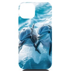 Dolphin Swimming Sea Ocean Iphone 14 Black Uv Print Case by Cemarart